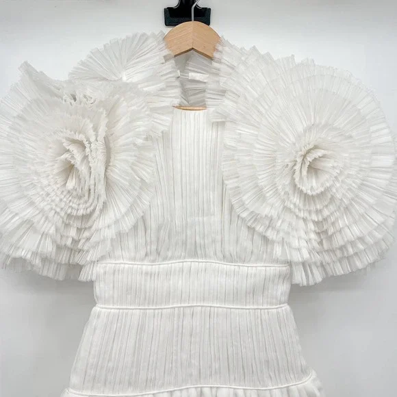 Aje. Dress Gown Expressive Pleated Maxi Dress Wedding Bride Puff Sleeve White 4 - Picture 6 of 14